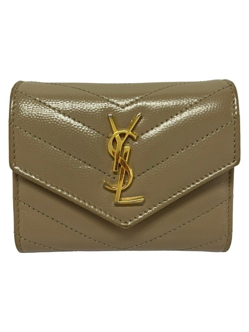 Saint Laurent Paris Trifold Wallet Beige Leather